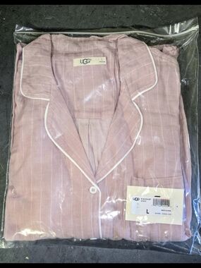UGG Light Pink Striped Pajama Set with White Trim